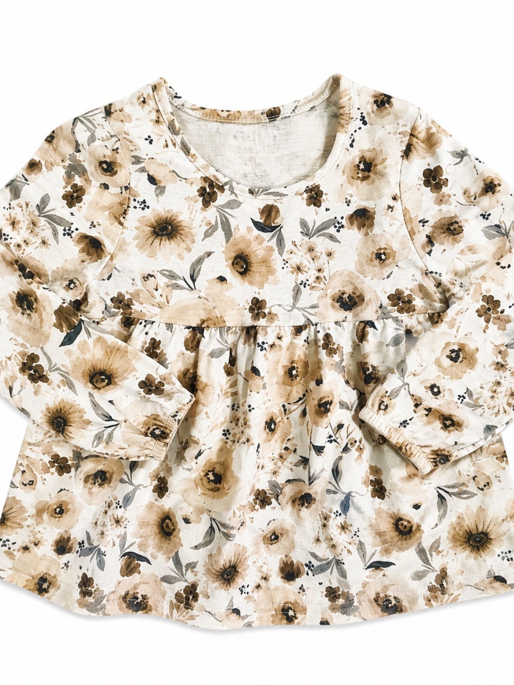 Shabby Chic Beige Floral Long Sleeve Top